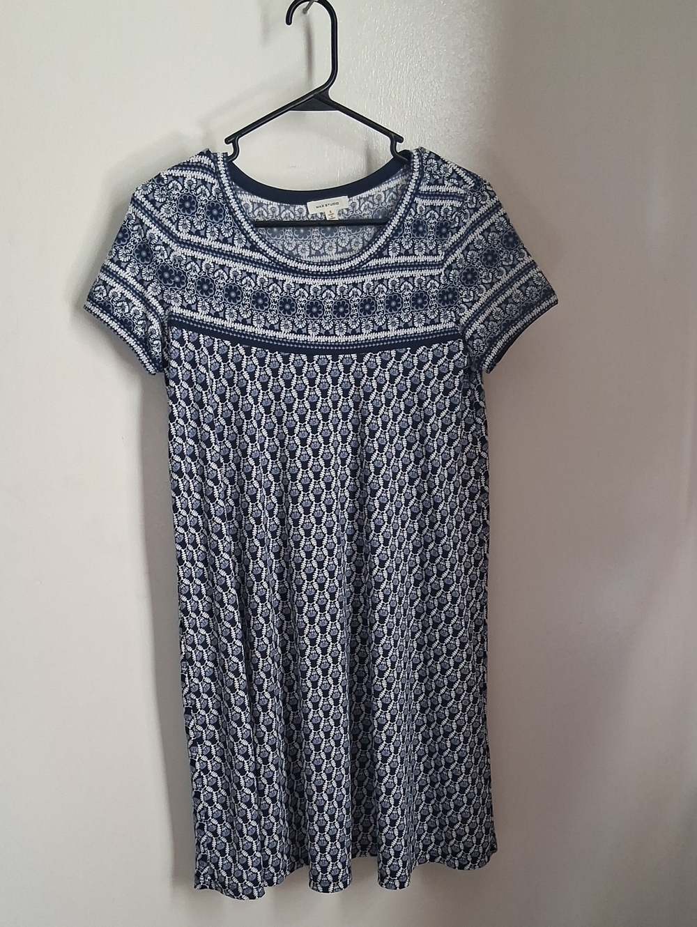 Max Studio Navy Geometric Medallion Swing Dress